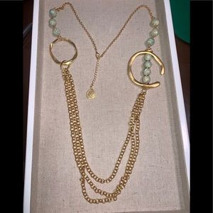 Lale 39” Long Chain with Green Beads in 24k Gold